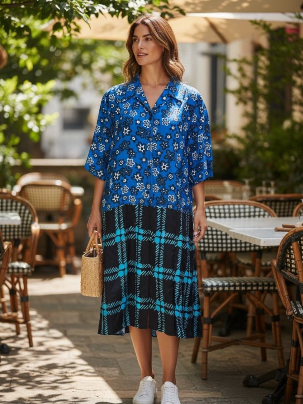 Marni x UNIQLO Womens Dress NWOT Blue Floral Short Sleeve Button Front Size L